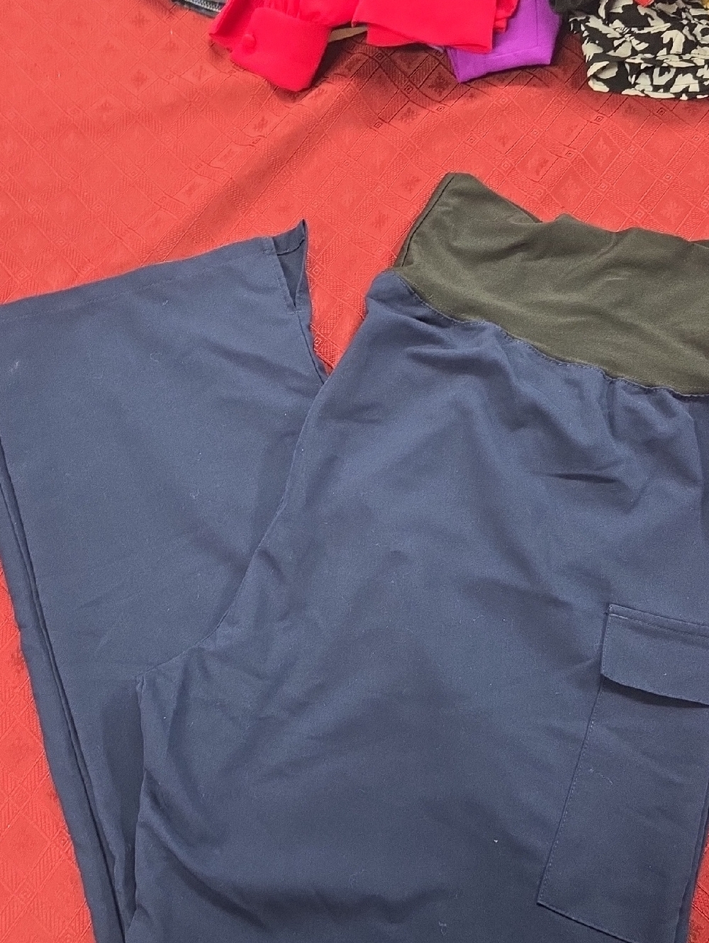 Navy Maternity Wide-Leg Pants with Black Waistband